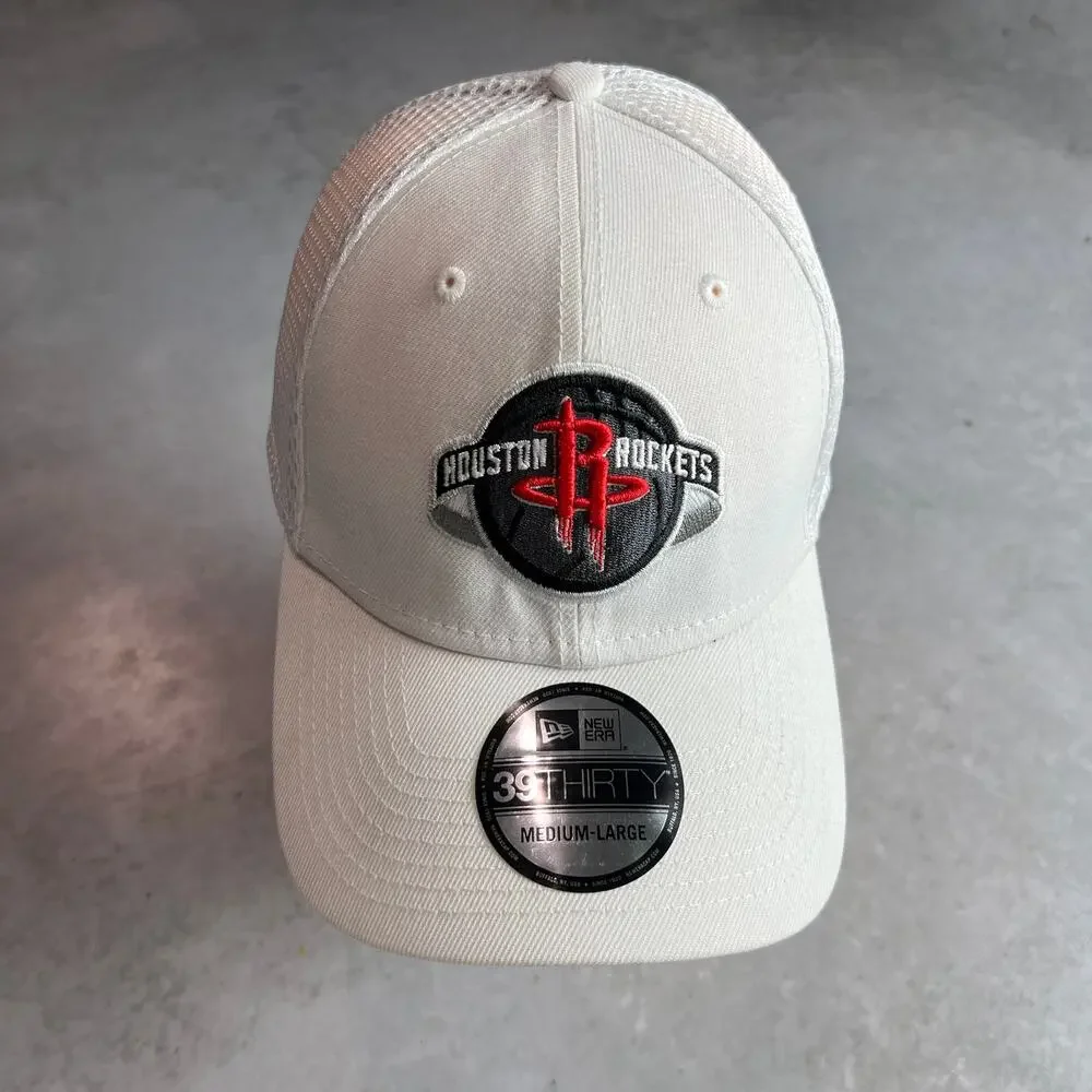 Houston Rockets New Era Mesh Back 39Thirty Hat Size Medium-Large White Cap NWT